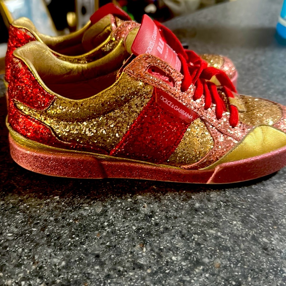 Dolce & Gabbana Gold,Red,Pink Glitter Sneakers Size 36 It